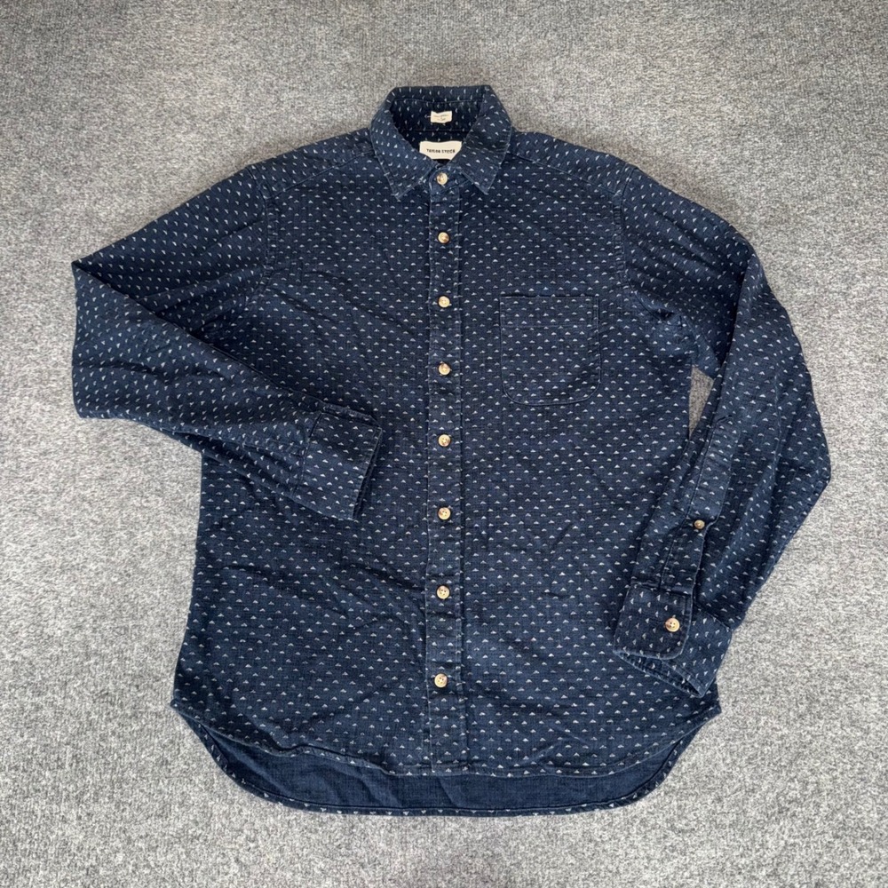 Taylor Stitch Mens Navy Geometric Triangle Print Cotton Button Down Shirt 40 M